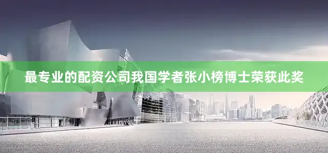 最专业的配资公司我国学者张小榜博士荣获此奖